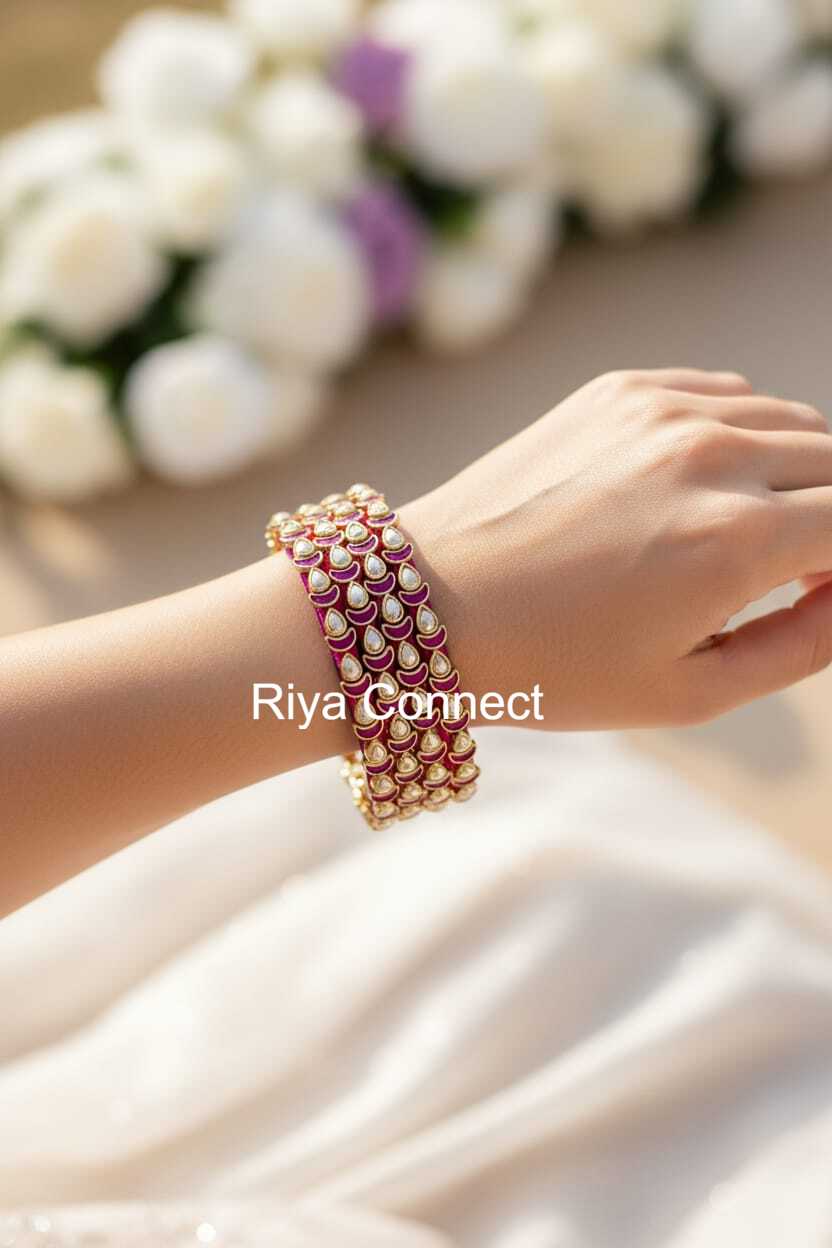 Matte Half Moon Kundan Silk Thread Bangle Collection - 1