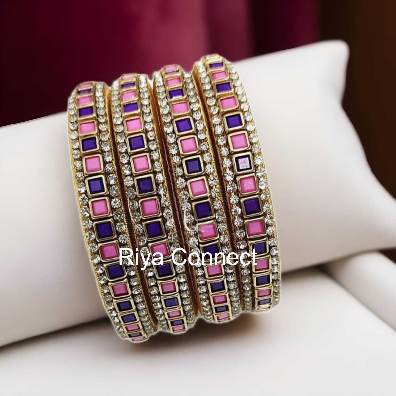 Matte Square Kundan Silk Thread Bangles (Dual Shade) Collection - 1